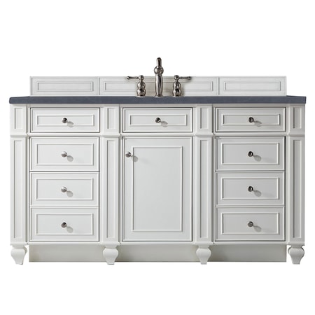 James Martin Vanities Bristol 60in Single Vanity, Bright White w/ 3 CM Charcoal Soapstone Quartz Top 157-V60S-BW-3CSP